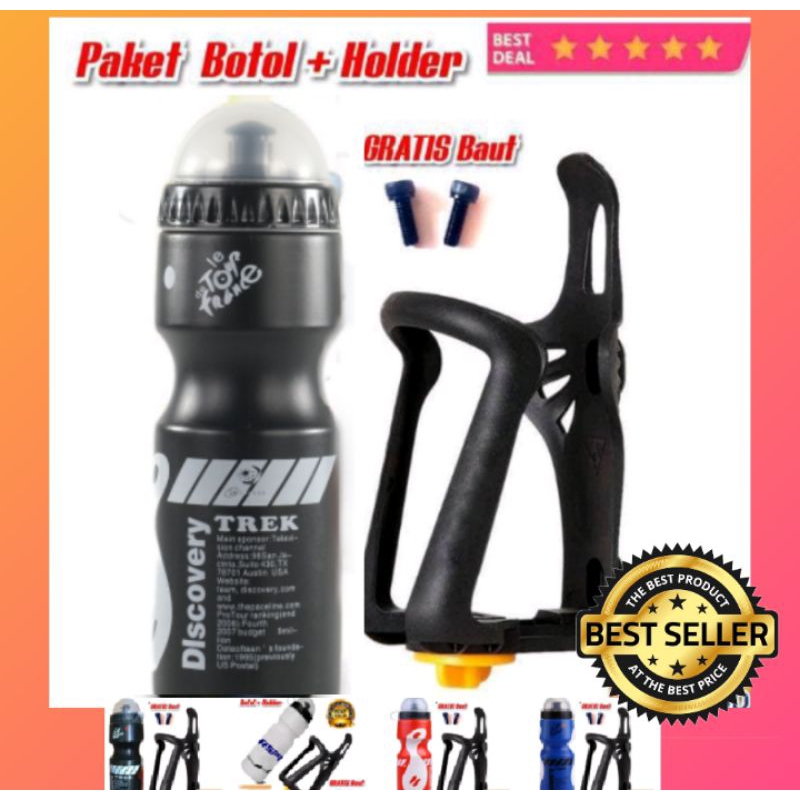 Paket Botol Minum Sepeda 650ml Dan Holder Botol Sepeda BONUS baut
