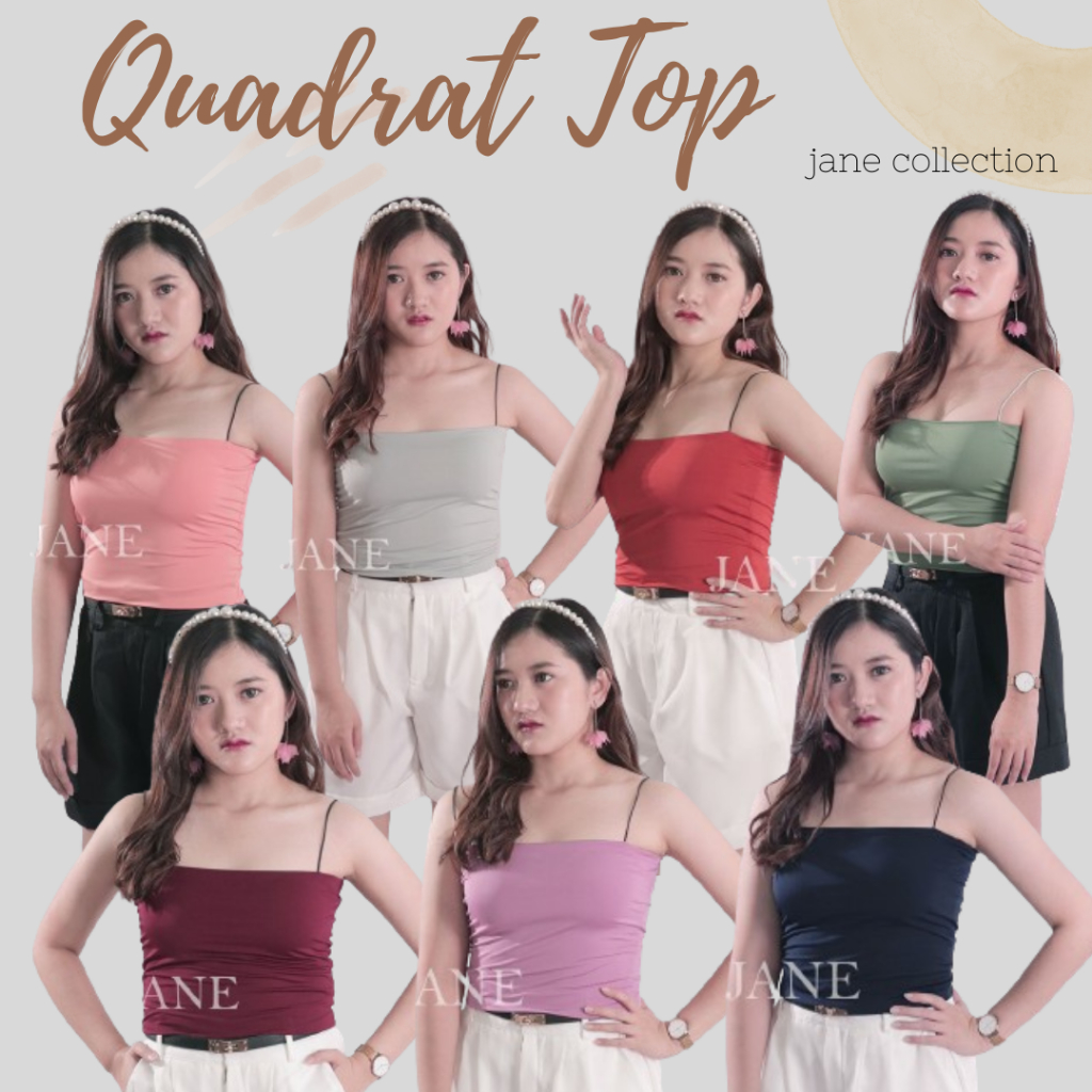 JANE COLLECTION || Atasan Wanita Tanktop Square Neck Atasan Tank Top Hitam Crop Kamisol Inner Putih 