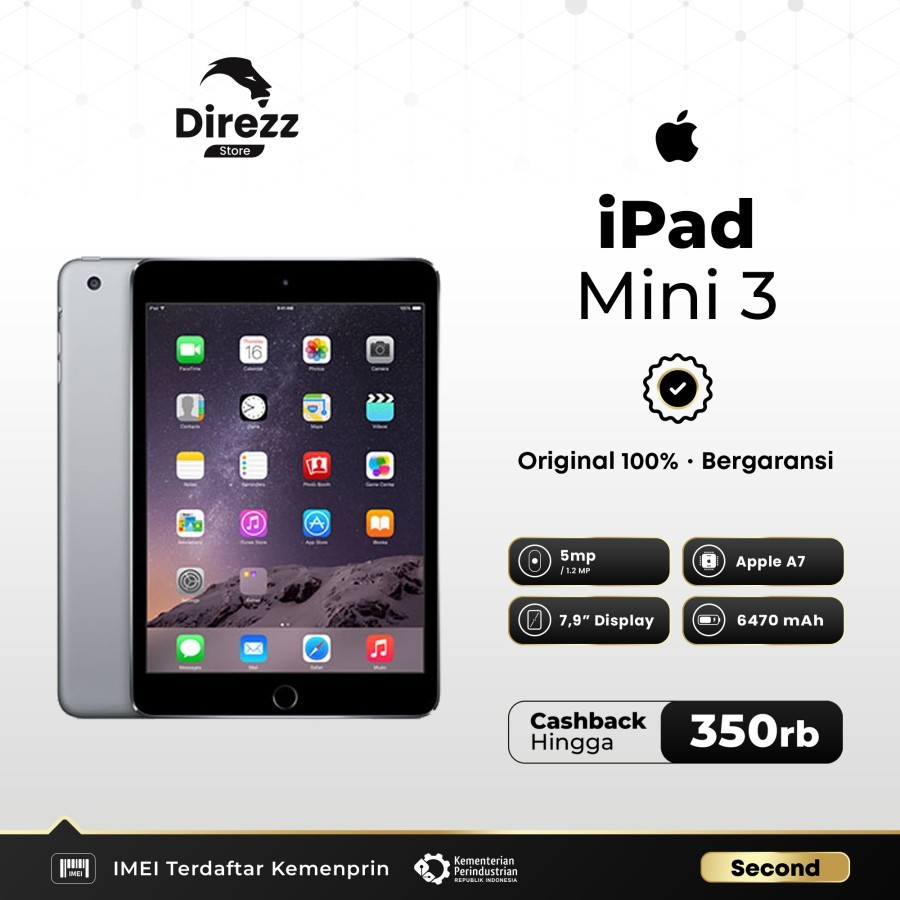 APPLE IPAD MINI 3 128GB 64GB 32GB 16GB WIFI CELLULAR SECOND ORIGINAL