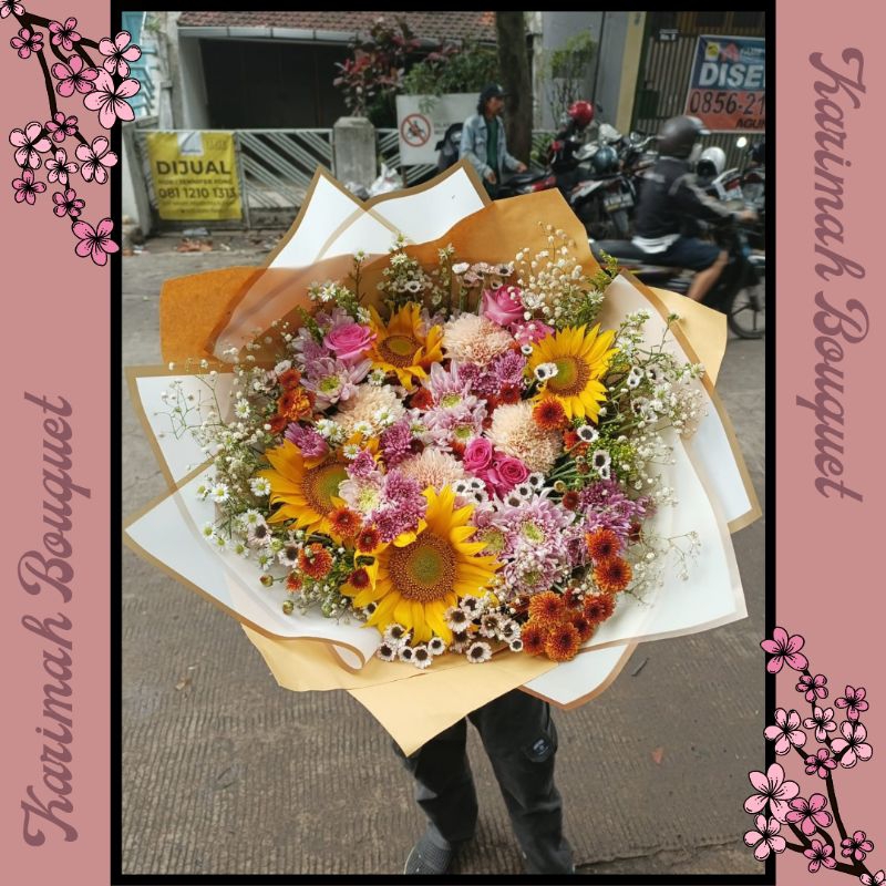 LANGSUNG JADI Buket Bunga Flower  Mix Flower Large Buket Wisuda / Bouquet Bunga / Bucket Bunga Wisud