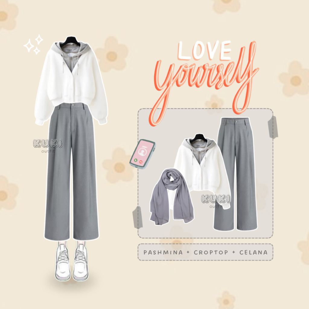 Penawaran Terbatas Oneset Wanita Korean Style (Croptop Hoodie Korean Celana Knit) Kulot Kekinian