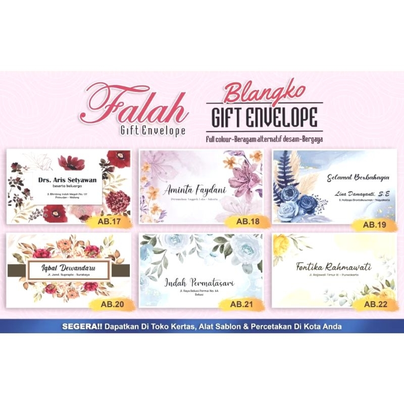 

Amplop Kondangan Ukuran Tanggung Motif Falah Cetak Nama Alamat | Sehari jadi sudah termasuk perekat (1 box isi 50)