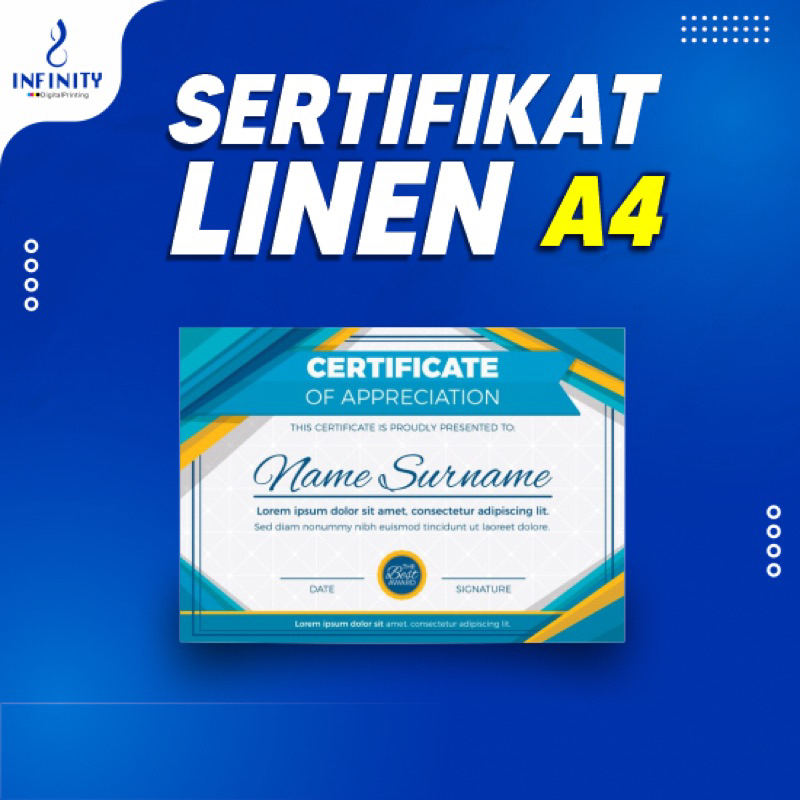 Sertifikat A4 Include Frame Infinity Pekanbaru