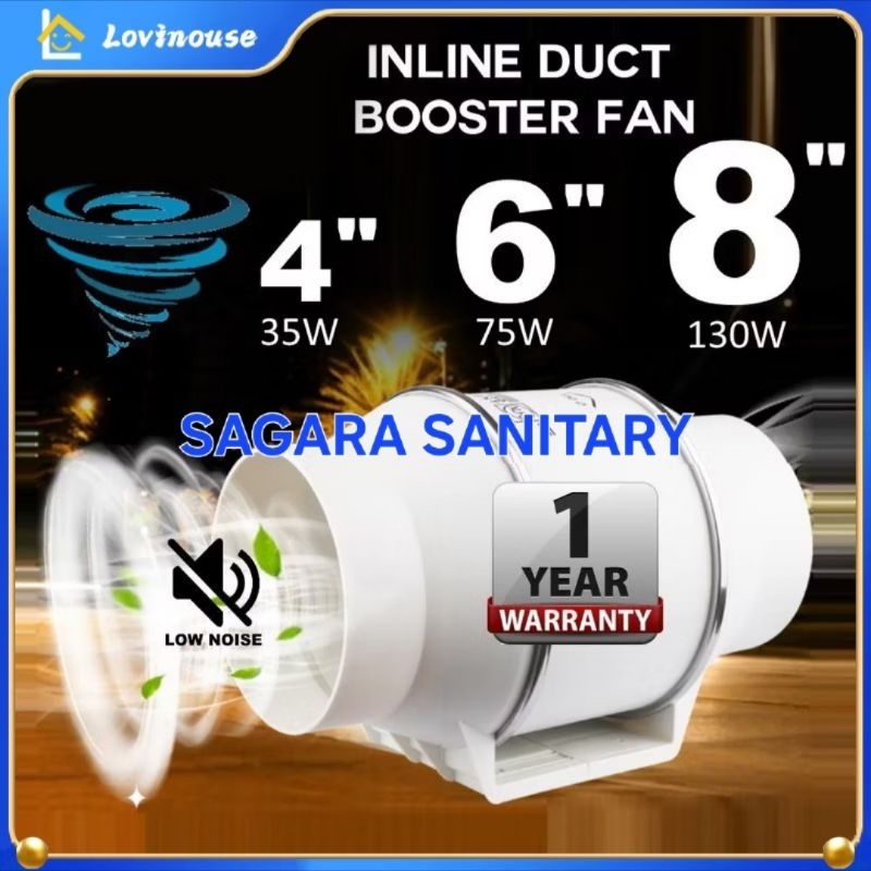 Inline duct booster fan 4 in / 6 in / 8 in blower eksos penghisap asap dapur kuat kencang