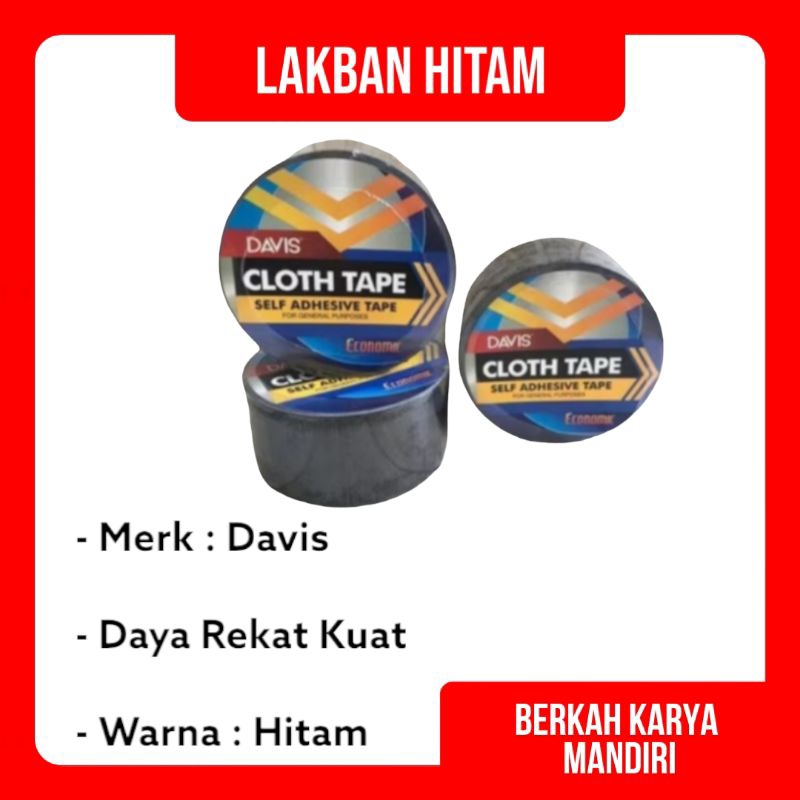 LAKBAN HITAM 2 INCH / Cloth Tape Premium Lakban Hitam Merk Davis 2 Inch