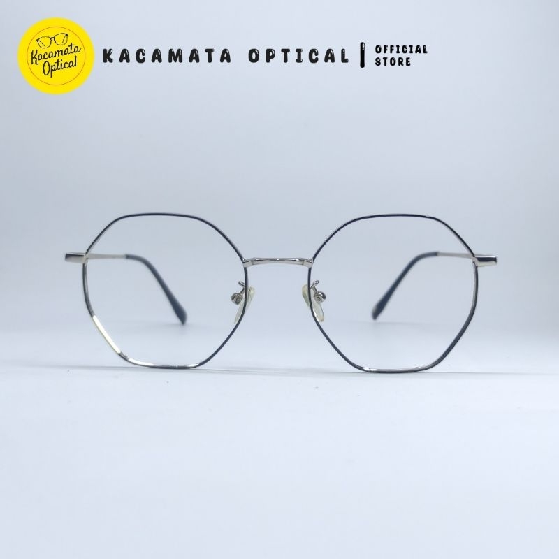 KACAMATA OPTICAL - Frame KMO19226 Bulat Hitam Silver Besi Plastik