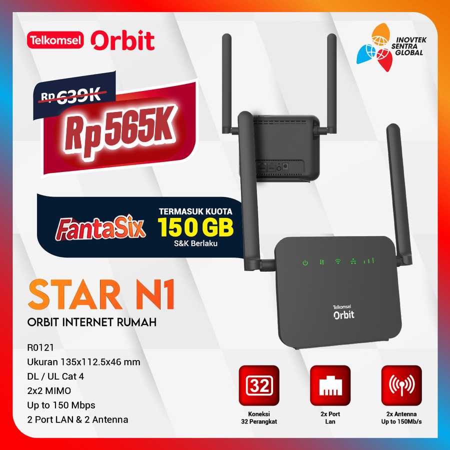 Telkomsel Orbit Star N1 / N2 Home Router Modem Wifi 4G Free Bonus Data