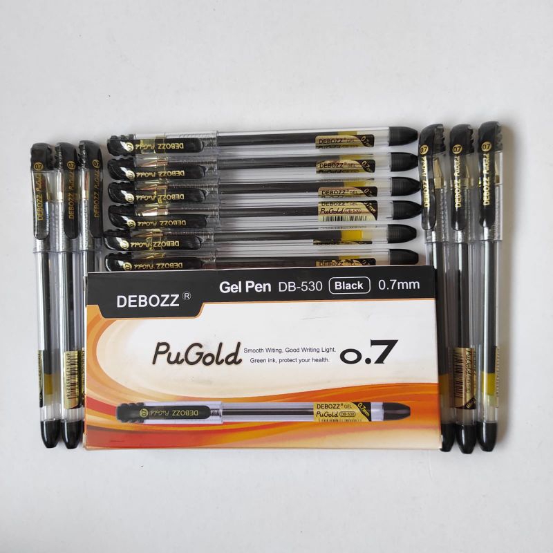 

Pulpen Debozz PuGold 0.7mm Gel Pen DB-530 Black (1 kotak isi 12 pcs)