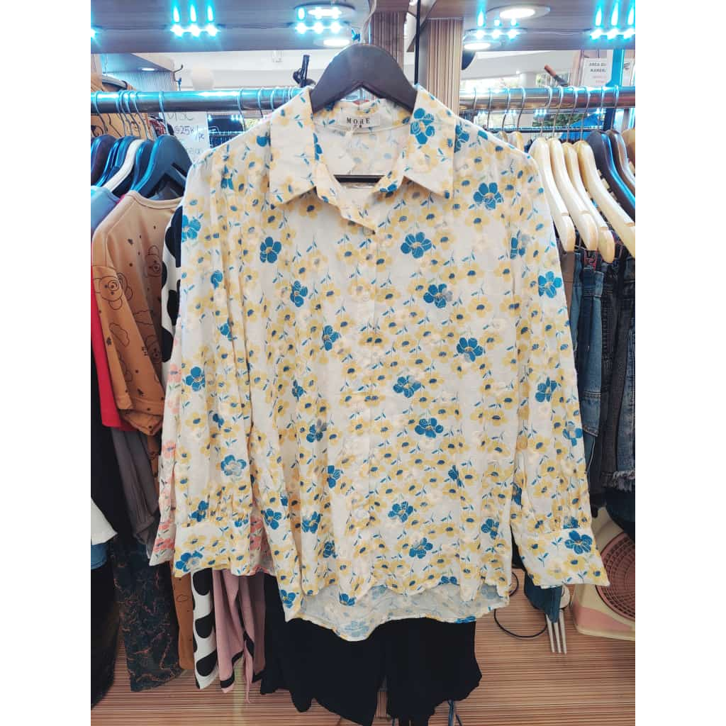 Blus Kemeja Bordir Putih Bunga