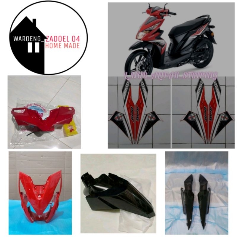 Full Body Halus Honda Beat Fi Eco Tahun 2016-2017 Merah Hitam Berstriping