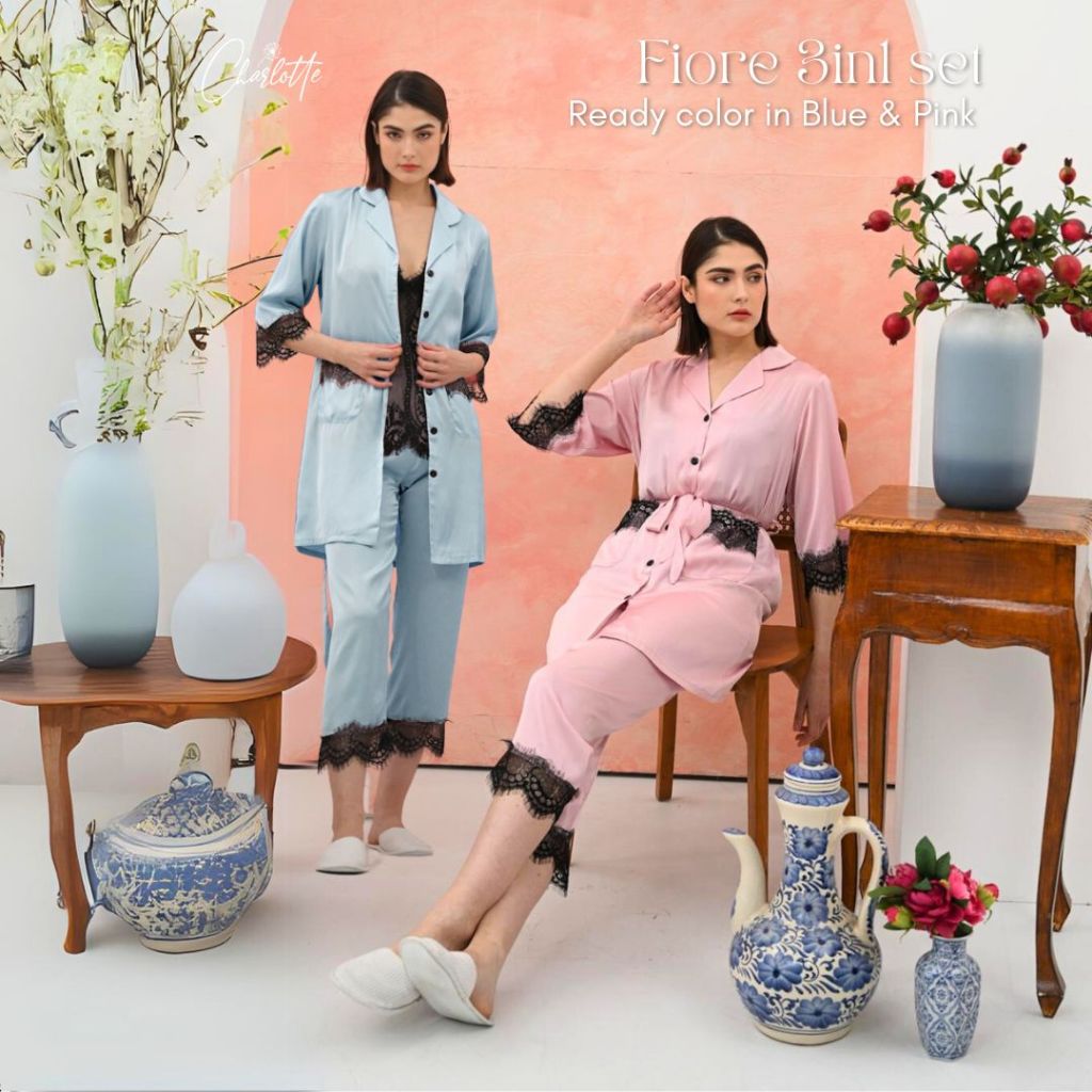 CHARLOTTE - Fiore set Piyama Baju tidur lingerie seserahan kimono