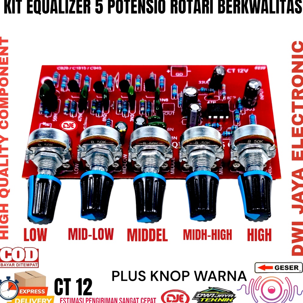 Kit Equalizer 5 Channel Potensio Putar Plus Knop Potensio c P3X3