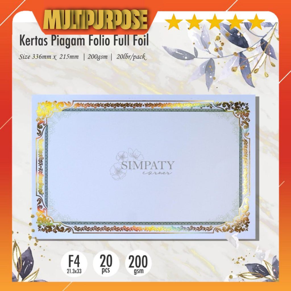 

BLANKO SERTIFIKAT F4 /KERTAS PIAGAM SERTIFIKAT FOLIO SIMPATY FULL FOIL EMAS MEWAH