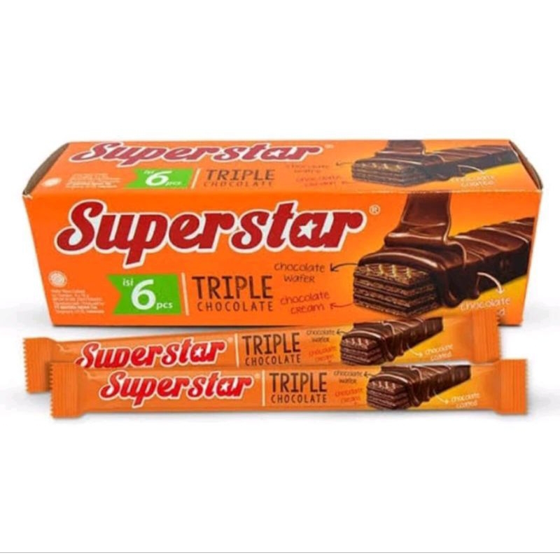 

Super Star Triple Chocolate isi 4 pcs @16 gram wafer salut coklat