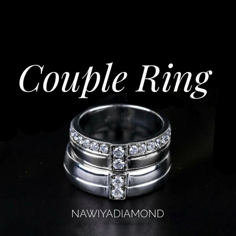 Cincin Kawin Couple Berlian Asli 100% Pree Ukir Nama Bahan Silver