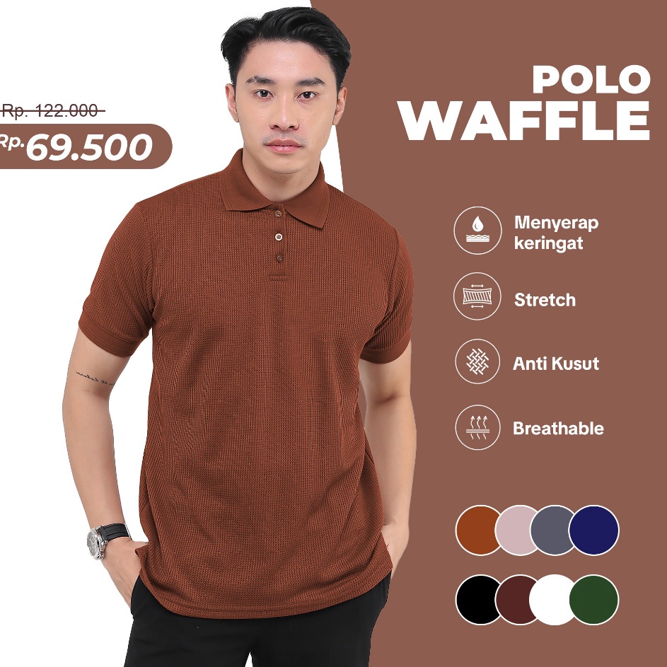 KI3 BROGUY Kaos Polo Shirt Pria Waffle CHESNUT