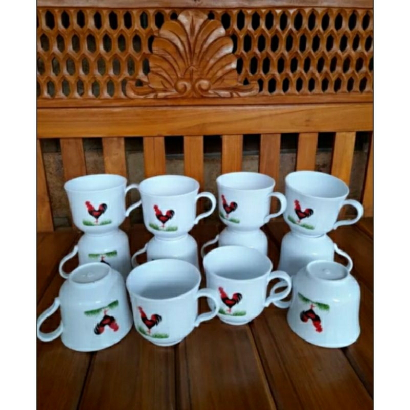 cangkir mug motif ayam jago isi 12 pcs