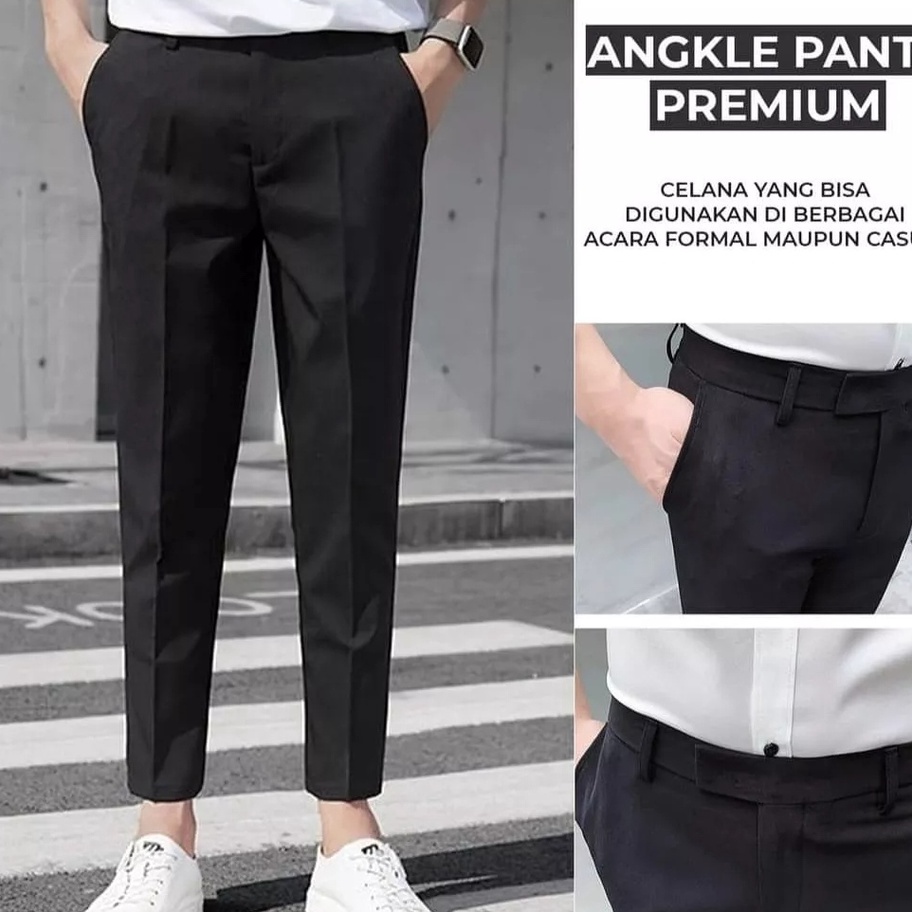 HJ6 Celana Kantor Pria Slimfit Kain Katun Panjang Hitam Murah Dasar Bahan Teflon Slim Fit Kerja Form