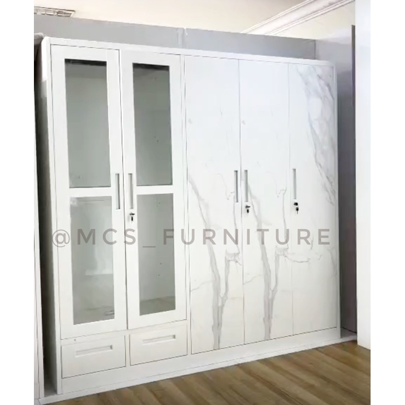 Lemari 5 Pintu Jumbo Full Besi Kaca LED Pakaian Baju Mebel Furniture MCS Semarang