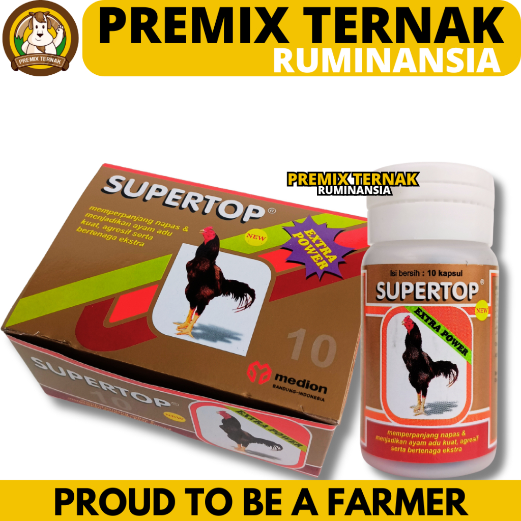 SUPER TOP 1 DUS (12 BOTOL) MEDION - Vitamin Ayam Jago Pejantan - Vitamin Ayam Aduan Penambah Stamina