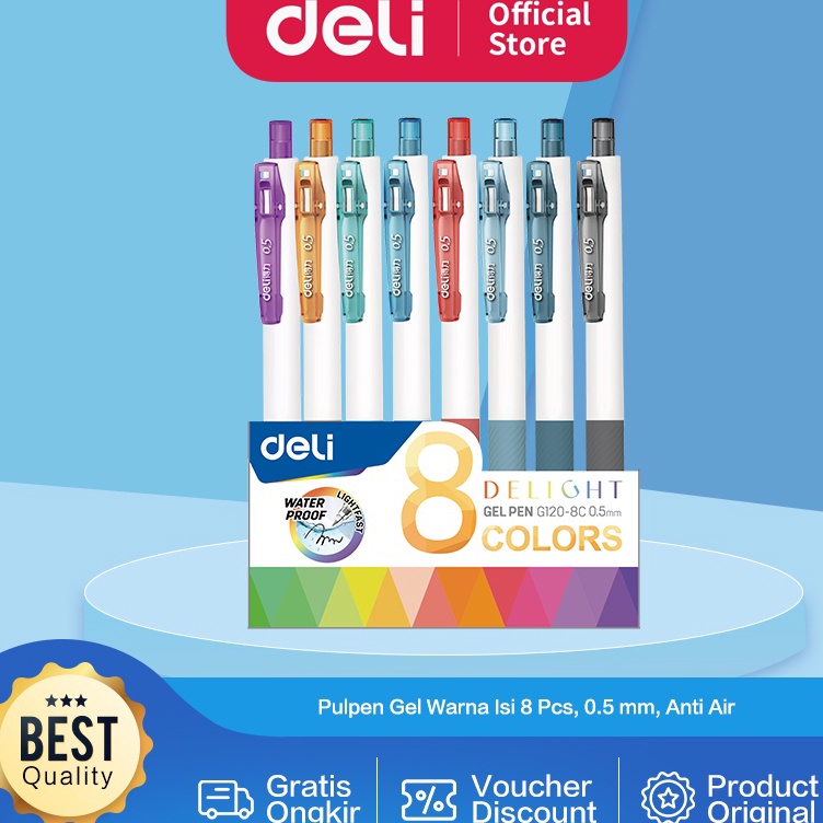 

KODE U4Y5 Deli Color Gel Pen Pulpen Gel Warna Isi 8 pcs 5 mm Anti Air EG128C