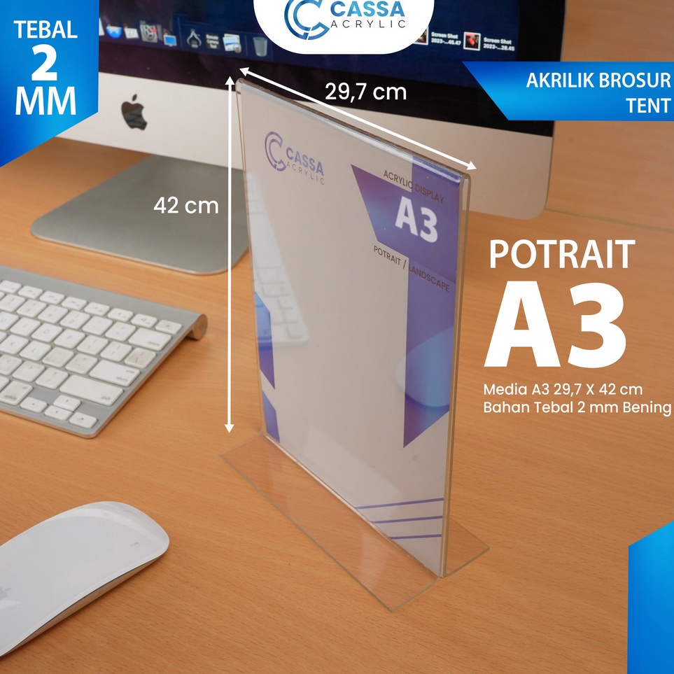 

KODE M8F3 Tempat Brosur A3T Potrait Tent Holder Akrilik Display Tent Card 2 Sisi