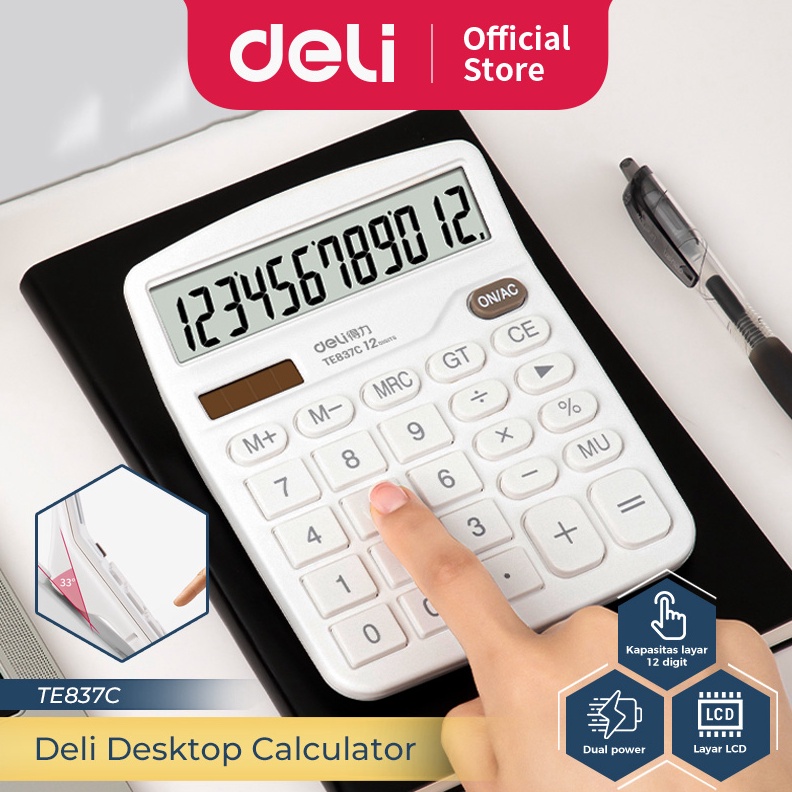 

KODE L2T3 Deli Desktop Calculator Kalkulator Meja 12 Digit Dual Power Layar LCD TE837C