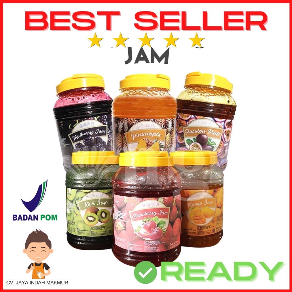 

PAKET MEWAH Selai Sele Jam untuk Minuman Drink Roti Kue Taiwan Mango Strawberry Kiwi Pineapple Nanas Passion Fruit 4kg