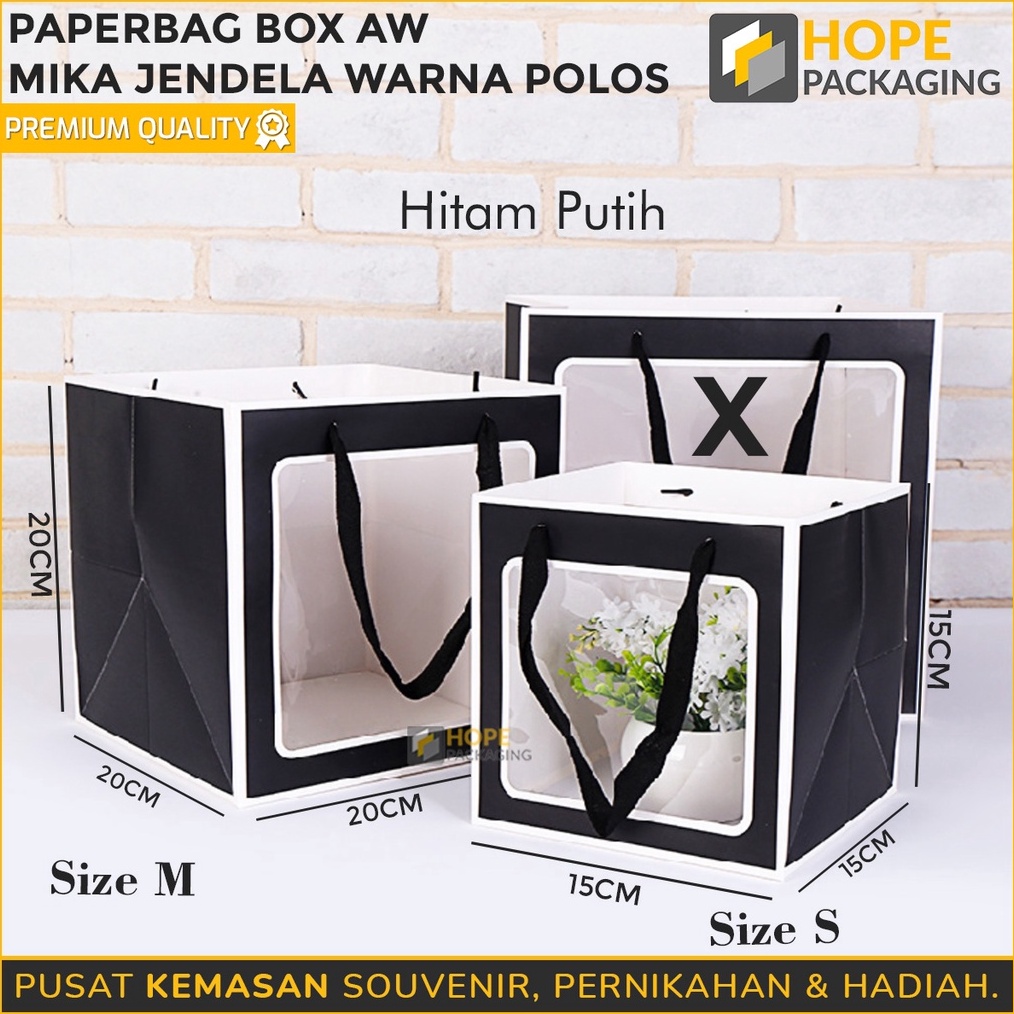 

SEGERA BELI Paper Bag Box Aw Mika Jendela Size 15x15x15 cm Paper Bag Flower Bucket Mini Goodie Bag Hampers Tas Kado Flower Bag Tas hampers