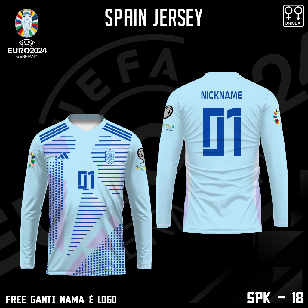 Jersey football kaos kiper bola timnas spanyol baju piala eropa jerman 2024 lengan panjang