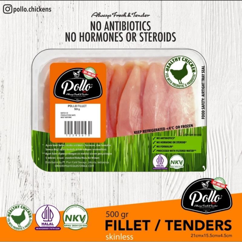 

Pollo Fillet/Tenders Skinless 500g - Fillet Tenderloin Ayam Tanpa Kulit Probiotik 500g