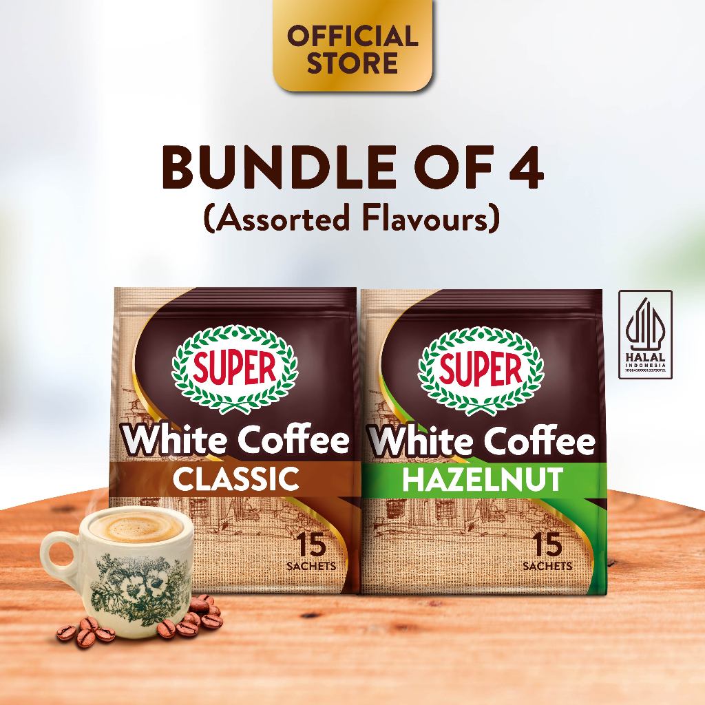 

(Bundle of 4) SUPER Instant 3in1 White Coffee, 15 sachets [HALAL]