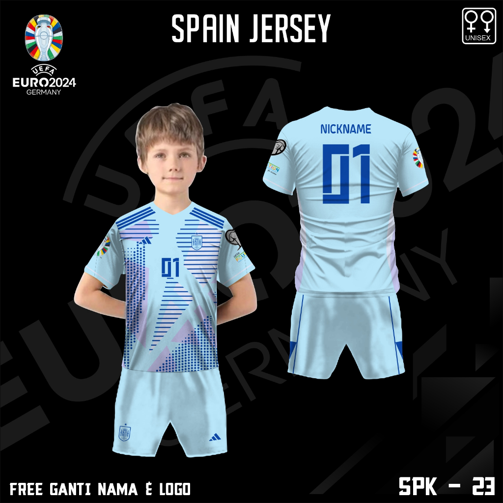 Setelan celana jersey football anak kaos kiper bola timnas spanyol baju piala eropa jerman 2024