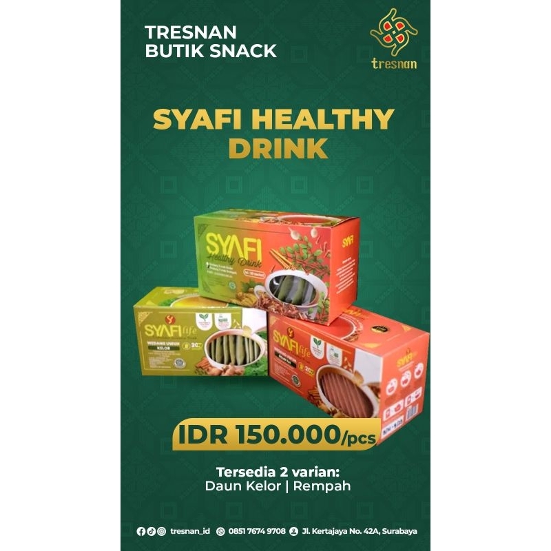 

Syafi healthy drink teh herbal dengan dua varian rasa live uwuh kelor, live uwuh rempah minuman teh sehat produk halal umkm asli indonesia tresnan approved