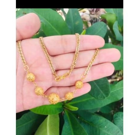 Kalung Lapisan Emas Kuningan variasi 5 bola ukiran Bali