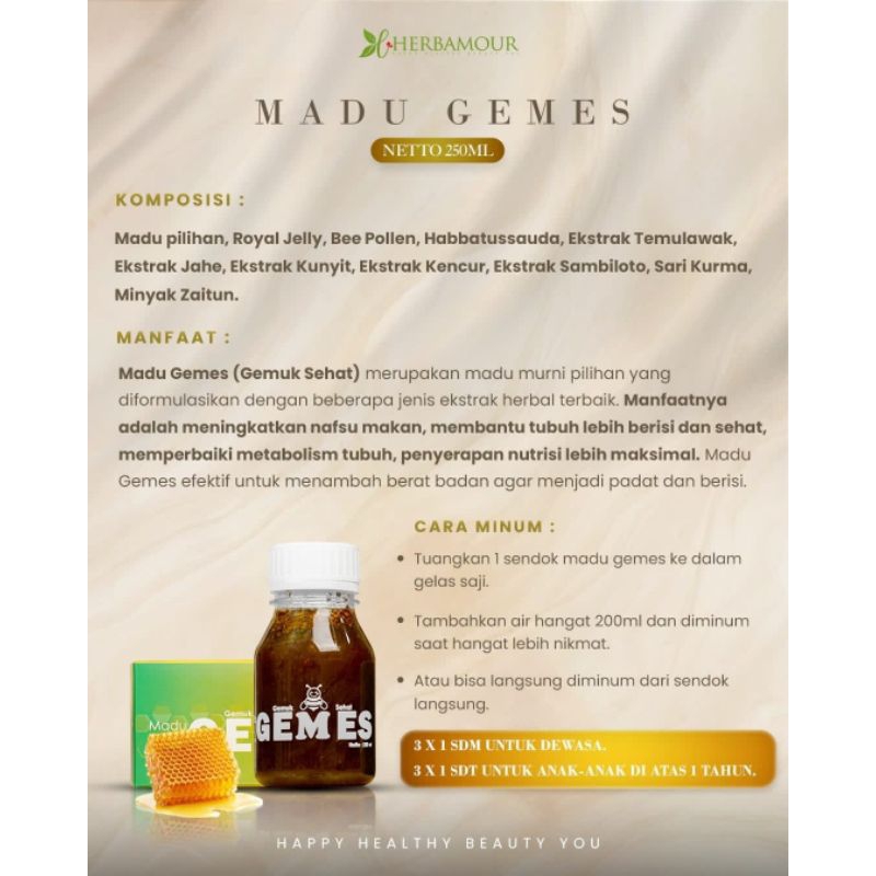 

Herbamour store - Madu Gemes, (Gemuk sehat)