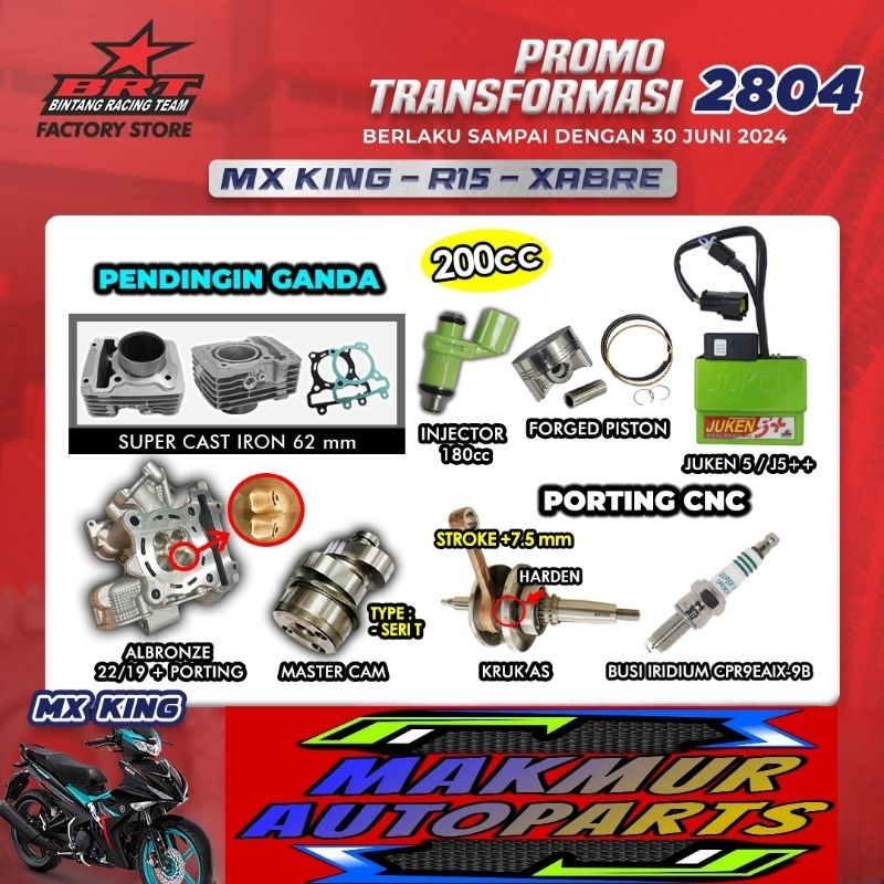 Promo Transformasi BRT 2804 Paket Bore Up BRT MX King / R15 / Xabre 200 CC (BINTANG RACING TEAM BRT)
