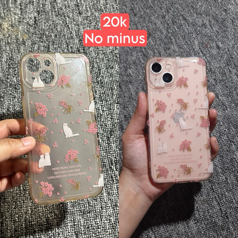 preloved iphone 13 floral pink cat soft case