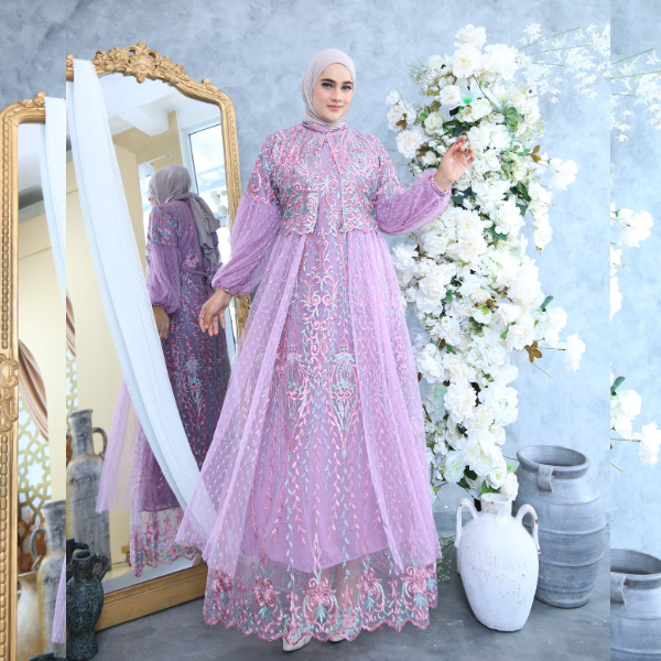 Gamis Natassia Premium Full Tile Brokat  buat kondangan Wisuda, gaun pesta berhijab 2024