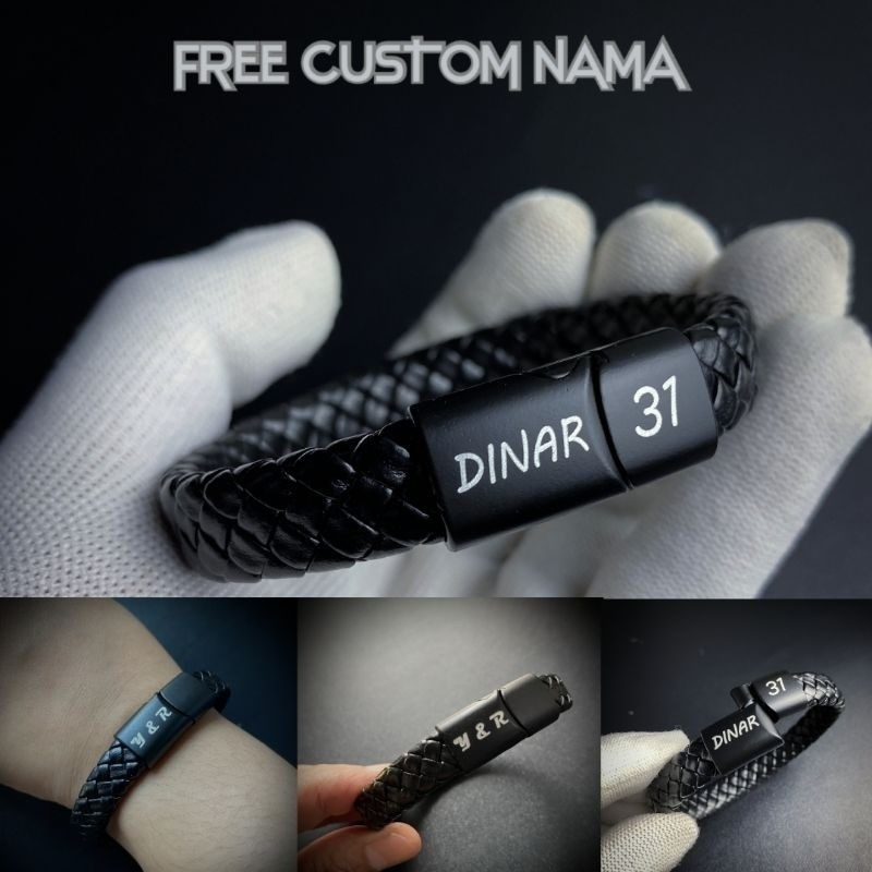 Gelang hitam / perhiasan pria gelang kulit kepang gelang gesper magnetik besi anti karat