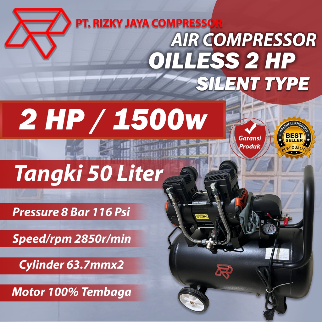 Kompresor Angin Oilless 2hp 50 Liter RJC kompresor Angin Silent 2 hp 50l kompresor listrik oiless RJ