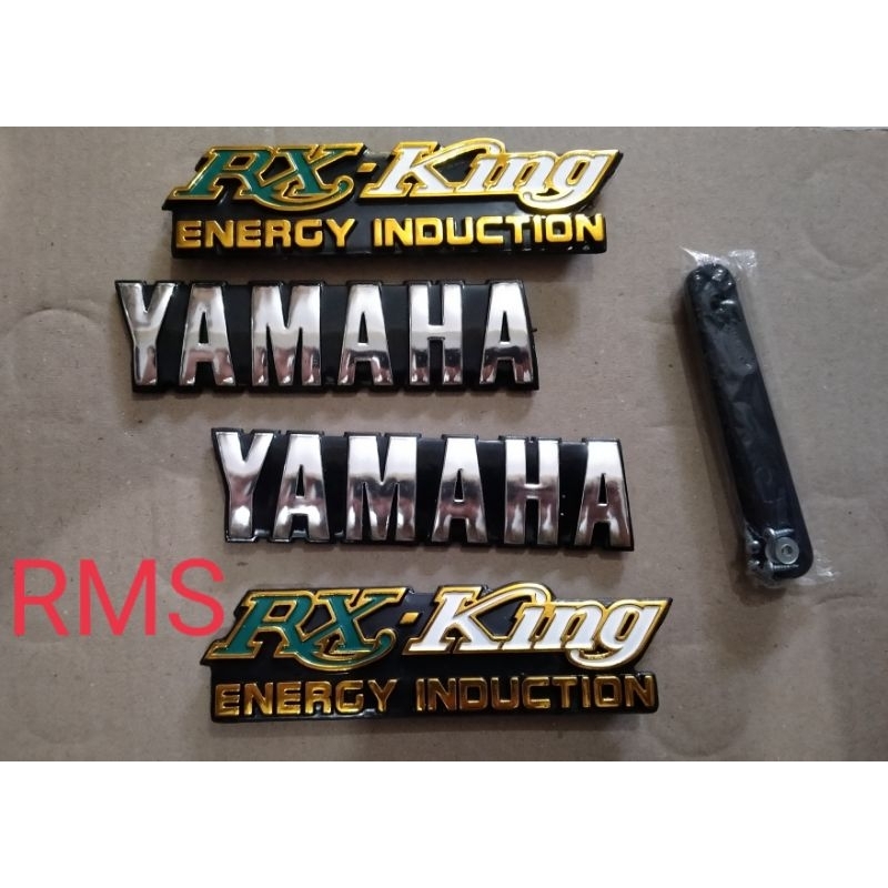 spaket logo tangki/box aki yamah rx-king warna hijau-putih bahan  atom mirip original tahun 1990/199