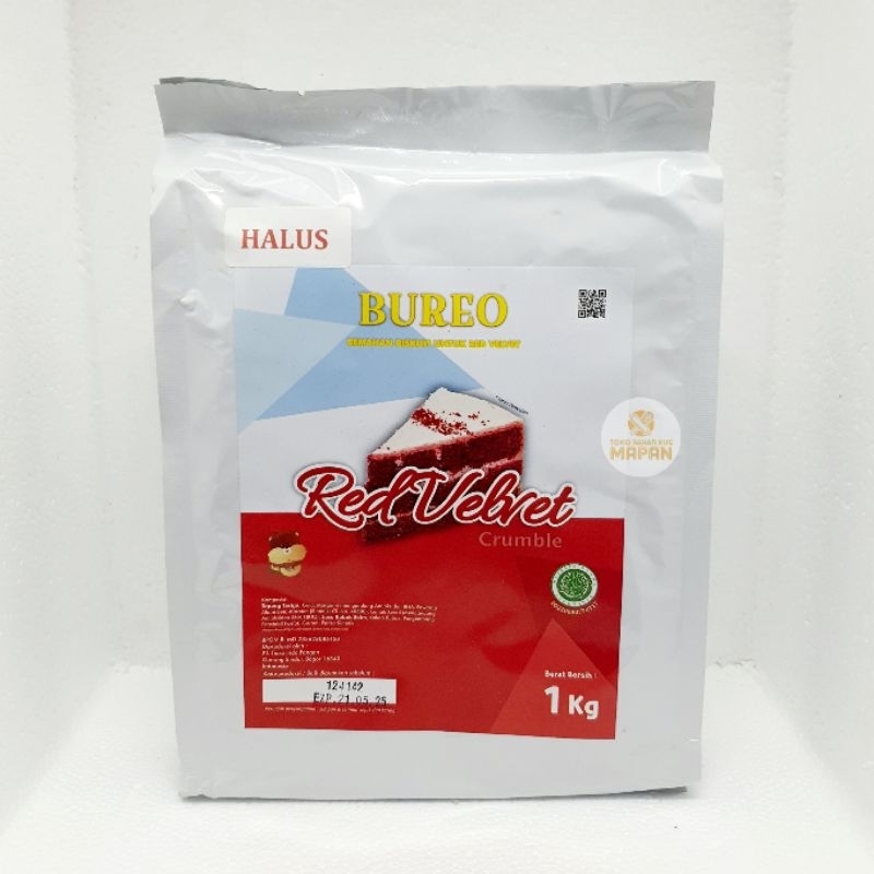 

Bureo Crumble Red Velvet - Biskuit Coklat Remahan Halus/Kasar||Bureo Dark Coklat 1Kg/Bureo Red Velvet Halus 1kg