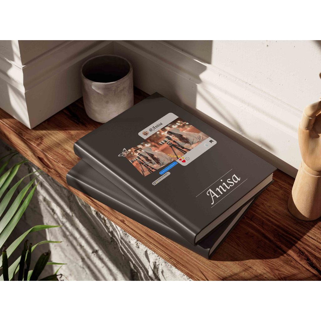 

notebook, hard cover (custom: nama, inisial, photo & quotes)