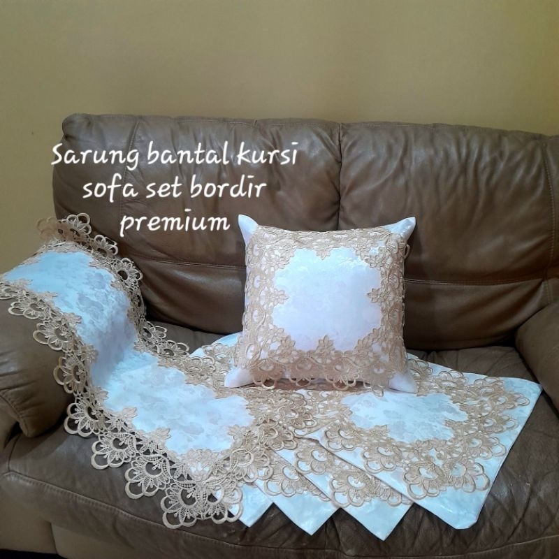 decardecor Sarung Bantal Kursi Sofa Set Bordir Kerancang Mewah Emas cantik