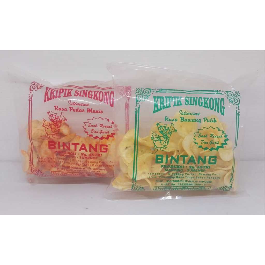 

Kripik Singkong Istimewa Merk Bintang 2 Varian Rasa Bawang Putih dan Balado - Kripik Singkong Madura