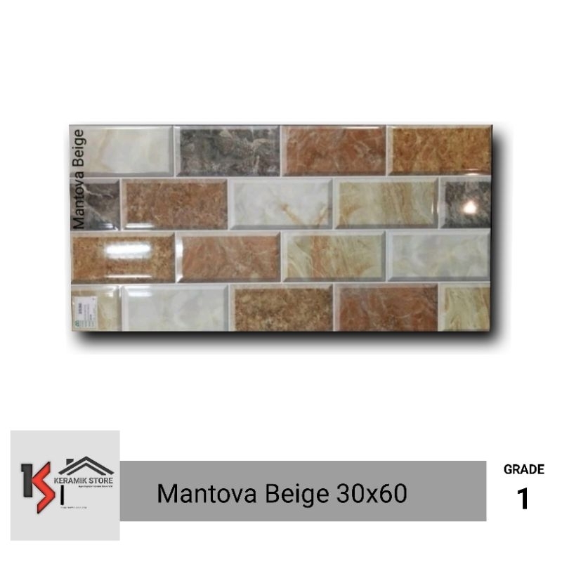 Keramik Dinding Bata 30x60 Timbul (Glossy)/Keramik Dinding Kamar Mandi/Keramik Dinding Dapur/Mulia M