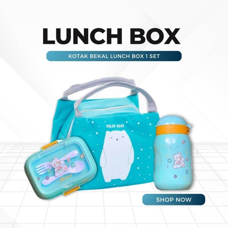 Kotak Bekal Makan Anak Sekolah TK Lunch Box Lucu Aesthetic Set Lengkap Botol Minum Tas Karakter