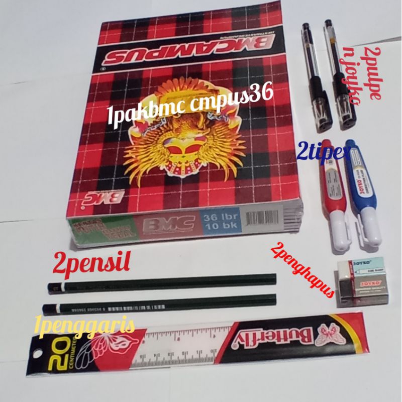 

promo paket lengkap sekolah(1penggaris, 2tipex, 2pensil, 2pulpen, 2penghapus dan 1pak buku 36