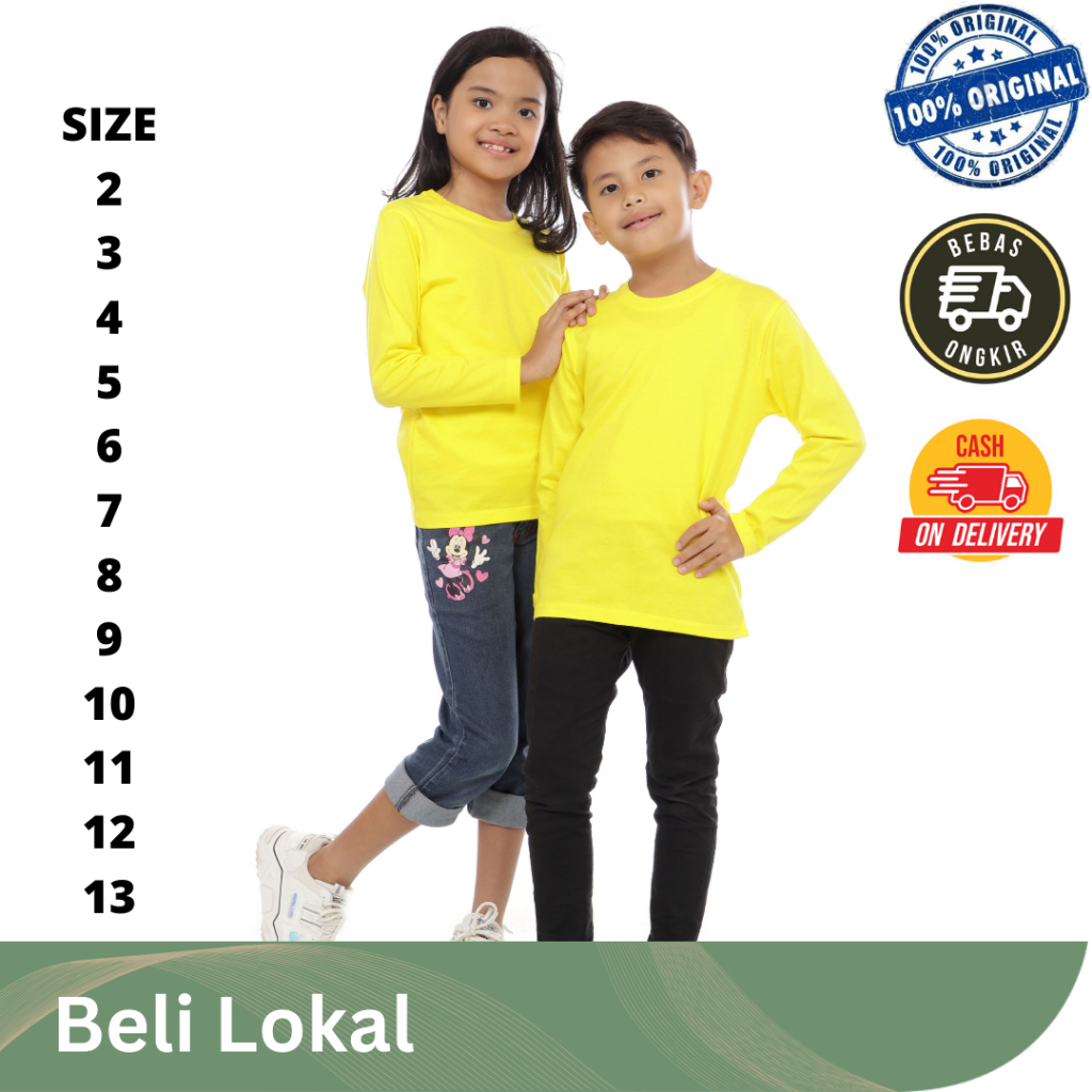 KAOS POLOS OBLONG ANAK LAKI-LAKI PEREMPUAN USIA 2 -  13 TAHUN T-SHIRT LENGAN PANJANG FULL COTTON COM